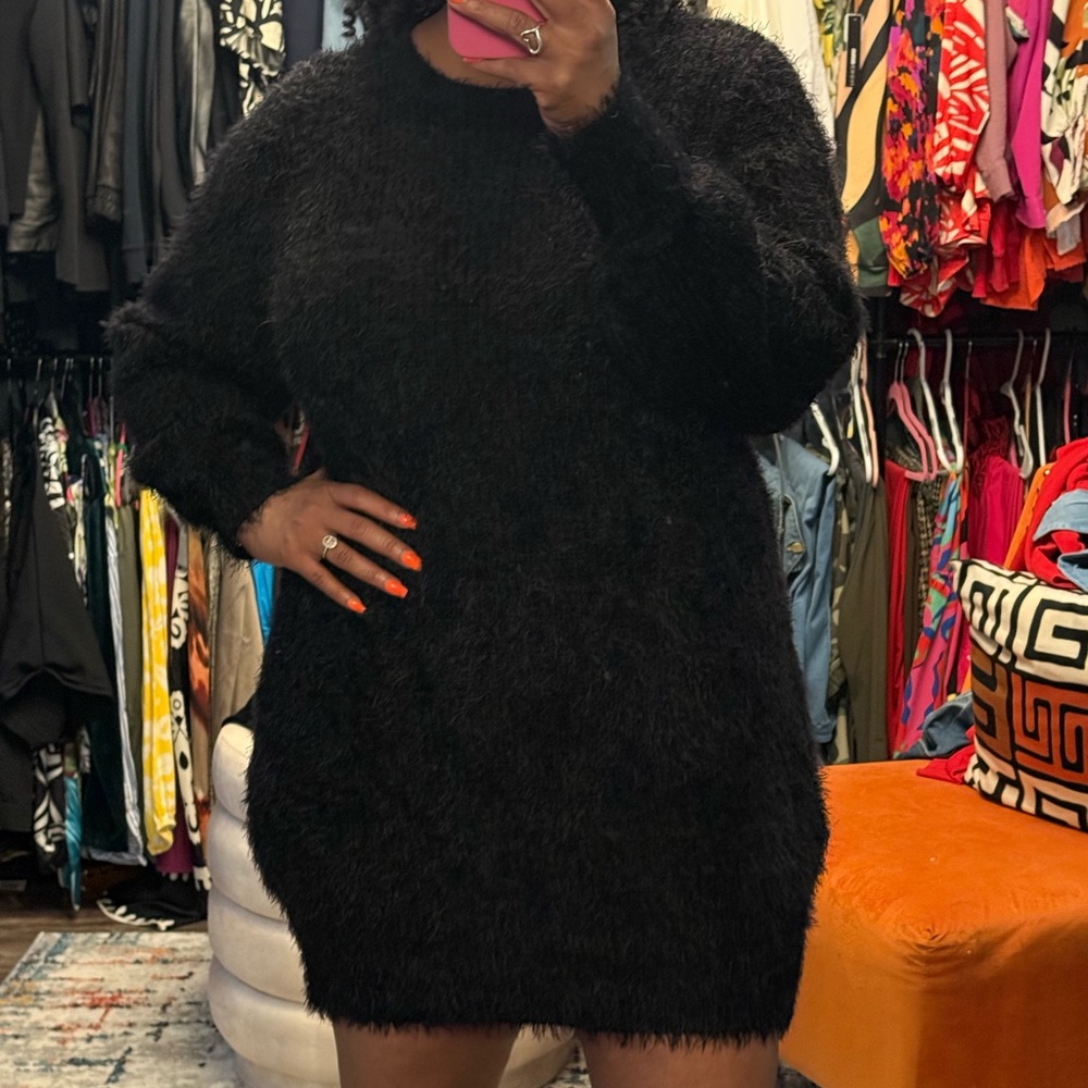 Black Fuzzy Sweater Dress